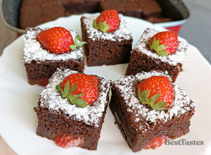 Recipe Soft eggless yogurt cake with cocoa and strawberries.