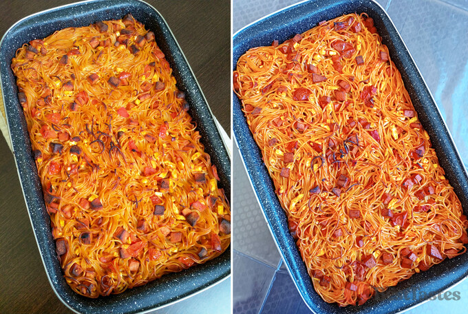 A recipe for baked curry spaghetti, which my grandfather brought back from abroad a long time ago and has been circulating throughout our family ever since.