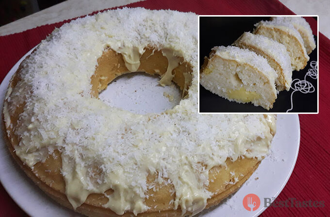 Recipe Raffaello pound cake with amazing vanilla cream and white chocolate frosting