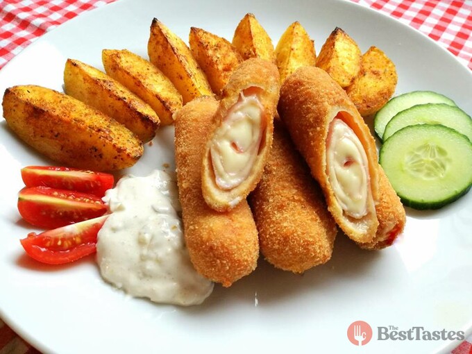 Recipe Ham and cheese fried rolls with baked potatoes
