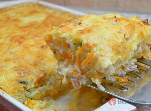 Recipe Baked rice with ham and cheese